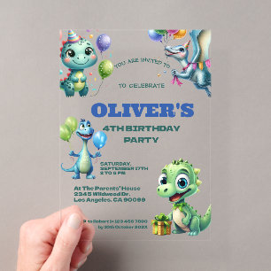 Dinosours Kids Birthday Party Acrylic Invitations
