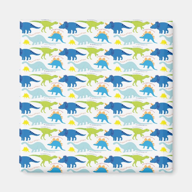Dinosuar Designs Blue and Green Pattern Dino Gifts Magnet (Front)