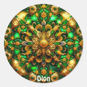 DION ~ Shiny Green and Gold Christmas ~  Classic Round Sticker