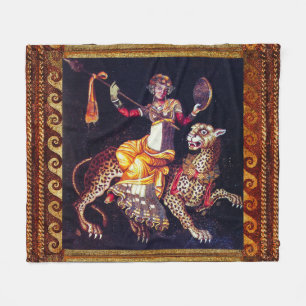 DIONYSOS WITH A SPEAR RIDING LEOPARD Greek Mosaic Fleece Blanket