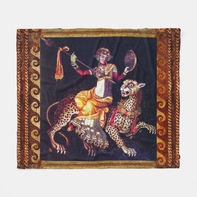 DIONYSOS WITH A SPEAR RIDING LEOPARD Greek Mosaic  Fleece Blanket (Front (Horizontal))