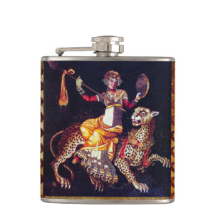 DIONYSOS WITH A SPEAR RIDING LEOPARD Greek Mosaic Hip Flask