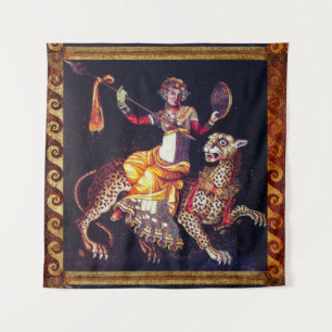 DIONYSOS WITH A SPEAR RIDING LEOPARD Greek Mosaic Tapestry