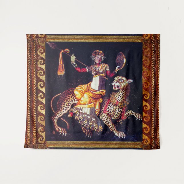 DIONYSOS WITH A SPEAR RIDING LEOPARD Greek Mosaic  Tapestry (Front (Horizontal))