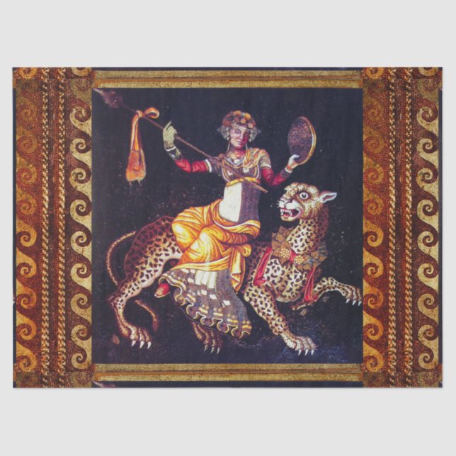 DIONYSOS WITH A SPEAR RIDING LEOPARD Greek Mosaic  Tissue Paper (Front)