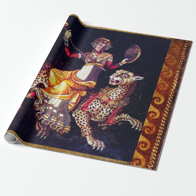DIONYSOS WITH A SPEAR RIDING LEOPARD Greek Mosaic  Wrapping Paper (Unrolled)