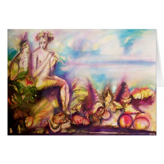 DIONYSUS ,Playing Flute with Sea shells and Fruits Card