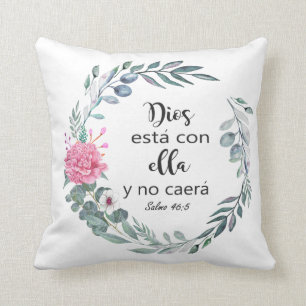 Dios está con ella y no caerá, Spanish Bible Quote Cushion