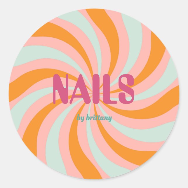 Dip Swirl Pattern Nail Salon  Classic Round Sticker (Front)