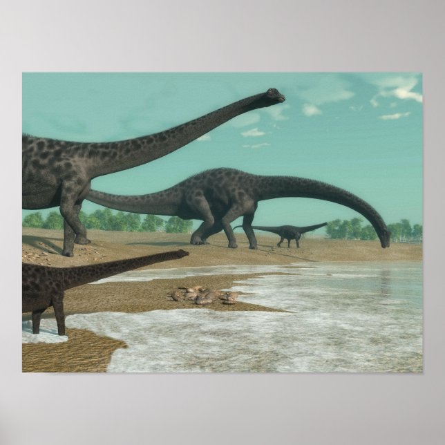 Diplodocus dinosaurs herd - 3D render Poster (Front)
