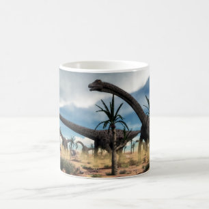 Diplodocus herd in the desert coffee mug