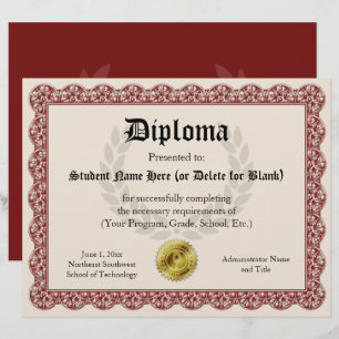 Diploma Certificate of Graduation Red 8.5x11