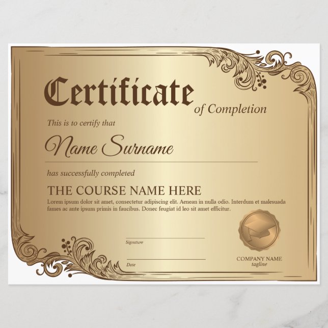 Diploma Certificate of Participation Award Course  (Front)