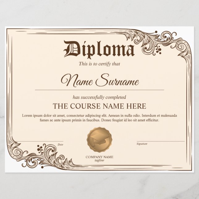 Diploma Certificate of Participation Award Course  (Front)