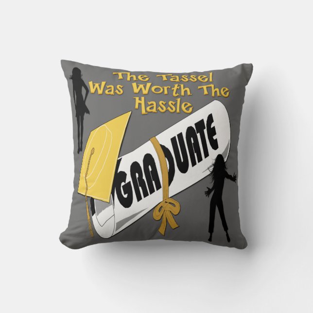 Diploma Gold Grad Cap (Female) Throw Pillow (Front)