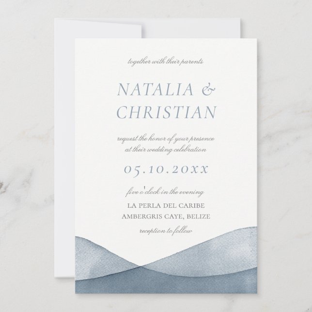 Dipped Blue Watercolor Wedding Invitation (Front)