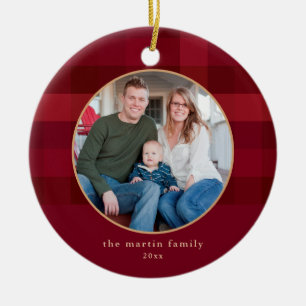 Dipped Plaid Red Photo Christmas Ceramic Ornament