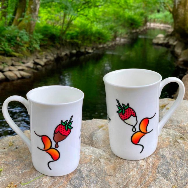 dipping muackS!!! Strawberry and Chocolate Bone China Mug (Enjoy dipping yourself into life with this beautiful muackS!!! mugs. Photo sent by a customer.)