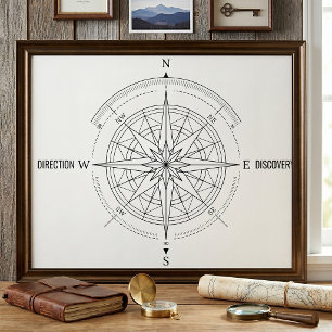Direction Discovery Nautical Compass Rose Poster