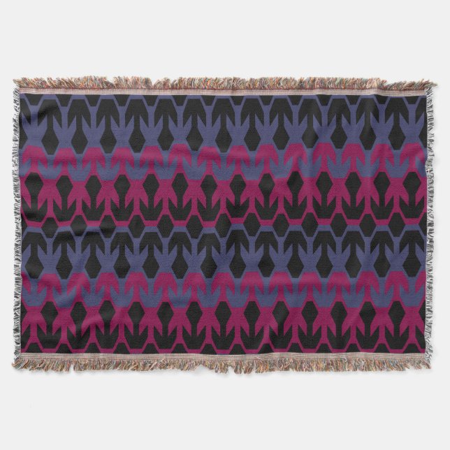 Directional Arrow in a Maroon and Blue Grey Patter Throw Blanket (Front)
