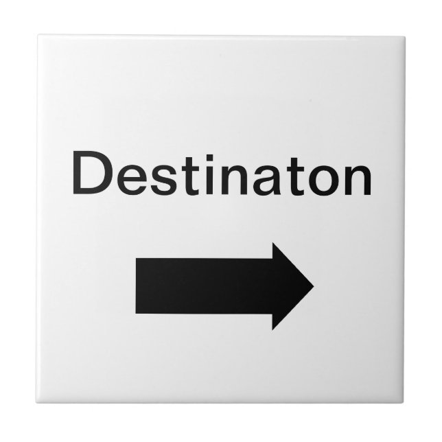 Directional arrow sign black on white ceramic tile (Front)