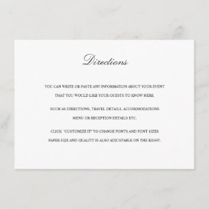 Directions Card with Map in Black & White