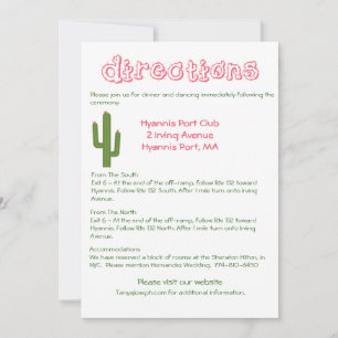 Directions / Details Pink And Green Cactus Wedding Invitation