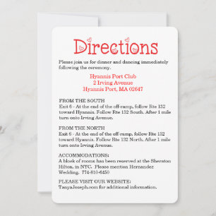 Directions / Details Red And White Wedding Hearts Invitation