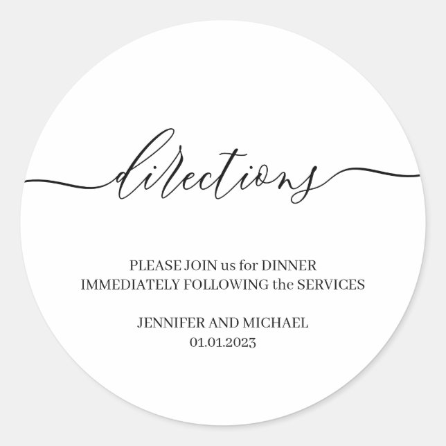 Directions Simple Signature text Classic Round Sticker (Front)