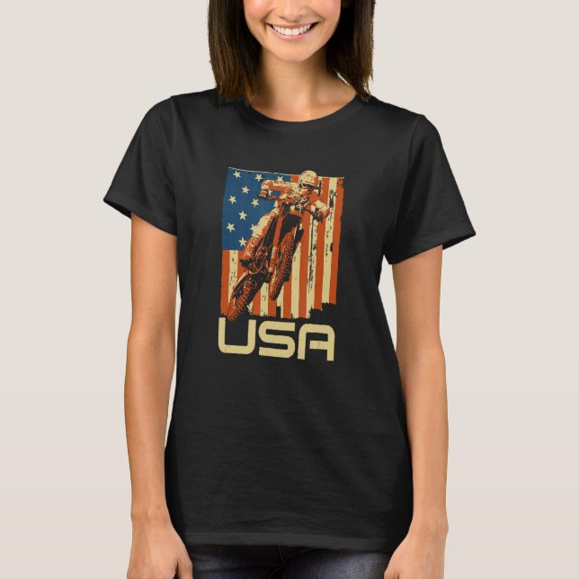 Dirt Bike 4th of July Motocross American Flag MX R T-Shirt (Front)