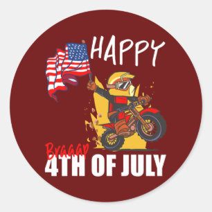 Dirt Bike American Flag 4th Of July USA Motocross Classic Round Sticker