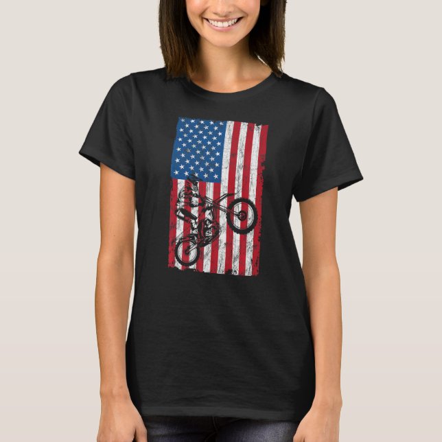 Dirt Bike American Flag Graphic Patriotic Usa 4th  T-Shirt (Front)