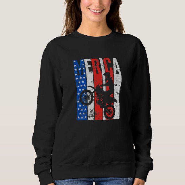 Dirt Bike American Flag Motocross 4th Of July Moto Sweatshirt (Front)