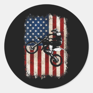 Dirt Bike American Flag Motocross Biker 4th Of Jul Classic Round Sticker