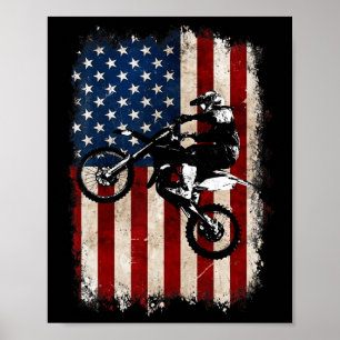 Dirt Bike American Flag Motocross Biker 4th Of Jul Poster
