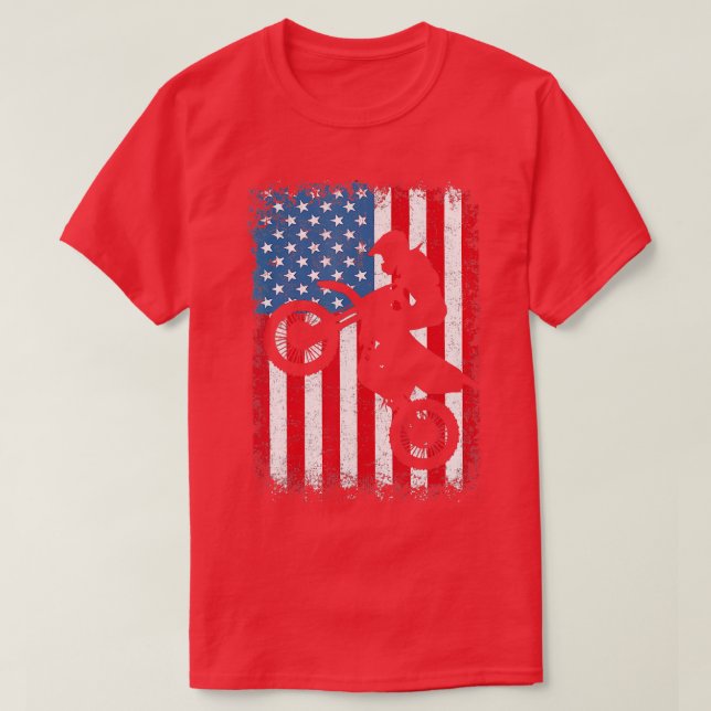 Dirt Bike American Flag Motocross Biker 4th of Jul T-Shirt (Design Front)