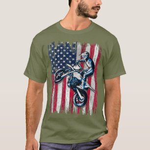 Dirt Bike American Flag Motocross Biker Gift 4th T-Shirt