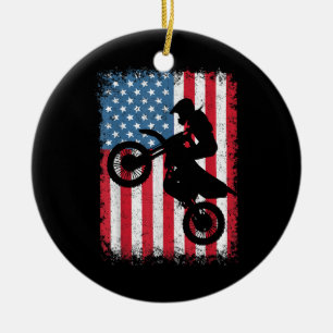 Dirt Bike American Flag Motocross Biker Men Boys V Ceramic Ornament