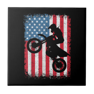 Dirt Bike American Flag Motocross Biker Men Boys V Ceramic Tile