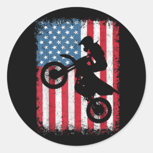 Dirt Bike American Flag Motocross Biker Men Boys V Classic Round Sticker