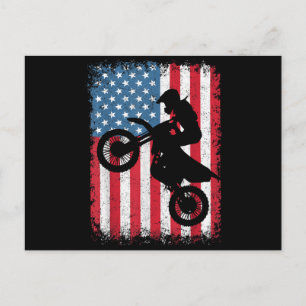 Dirt Bike American Flag Motocross Biker Men Boys V Holiday Postcard