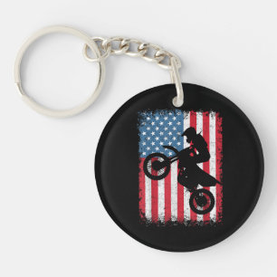 Dirt Bike American Flag Motocross Biker Men Boys V Key Ring