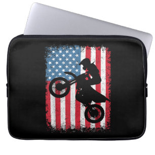 Dirt Bike American Flag Motocross Biker Men Boys V Laptop Sleeve