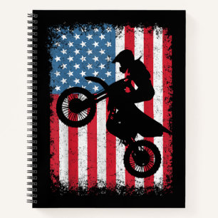 Dirt Bike American Flag Motocross Biker Men Boys V Notebook