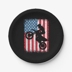Dirt Bike American Flag Motocross Biker Men Boys V Paper Plate