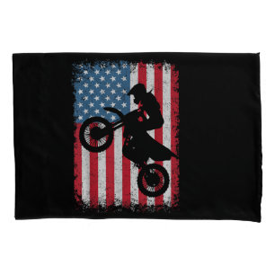 Dirt Bike American Flag Motocross Biker Men Boys V Pillowcase