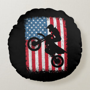 Dirt Bike American Flag Motocross Biker Men Boys V Round Cushion