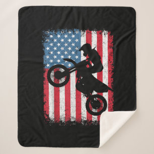 Dirt Bike American Flag Motocross Biker Men Boys V Sherpa Blanket