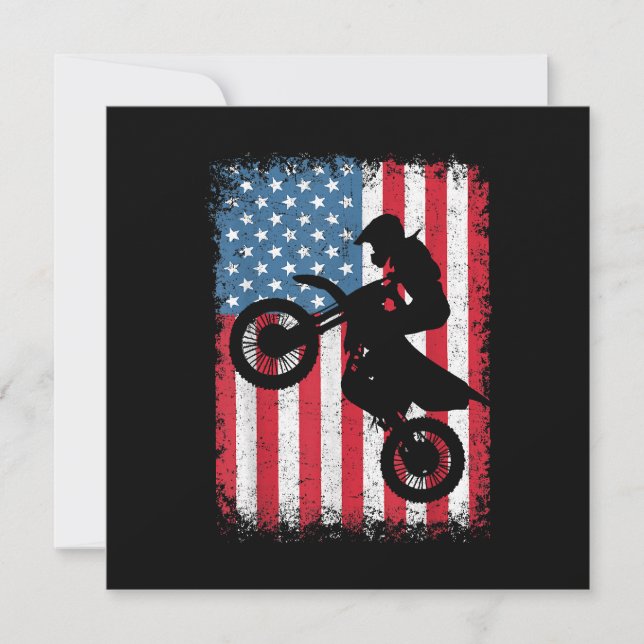 Dirt Bike American Flag Motocross Biker Men Boys V Thank You Card (Front)