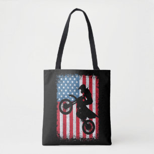 Dirt Bike American Flag Motocross Biker Men Boys V Tote Bag